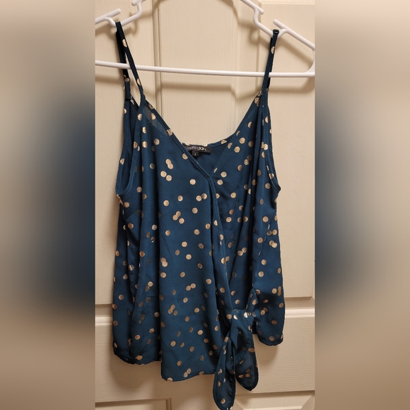 Papermoon Tops - Papermoon Dark Teal And Gold Polka Dot Cami Size Small